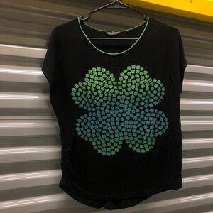 “Vanilla sugar” Black and green shamrock tee with rhinestones